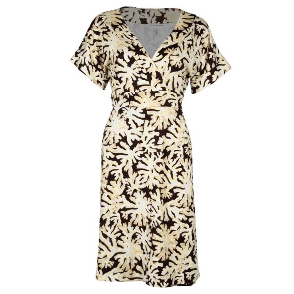 Diane Von Furstenberg Wrap Dress brown yellow coral pattern short sleeve silk 4